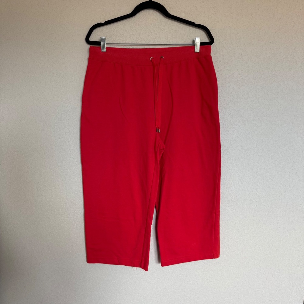 Vintage Cotton Red Cropped Sweatpants Drawstring Capri Joggers Y2K Lounge